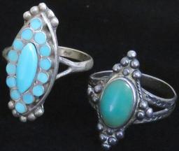 Lot of (8) Sterling Silver Southwest Rings most with turquoise. Approx 26.9 grams.