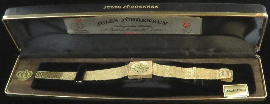 Man's 17 Jewels Jules Jurgensen - Watch & Basket Weave Bracelet marked 14K. Mov# 875276.