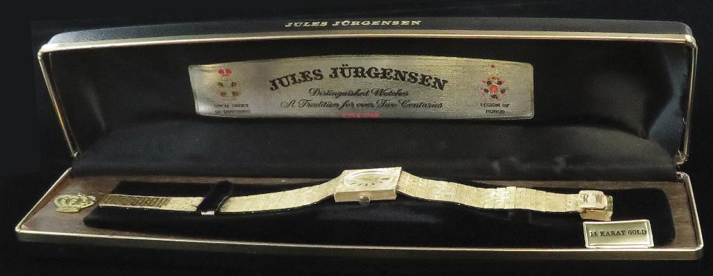 Man's 17 Jewels Jules Jurgensen - Watch & Basket Weave Bracelet marked 14K. Mov# 875276.