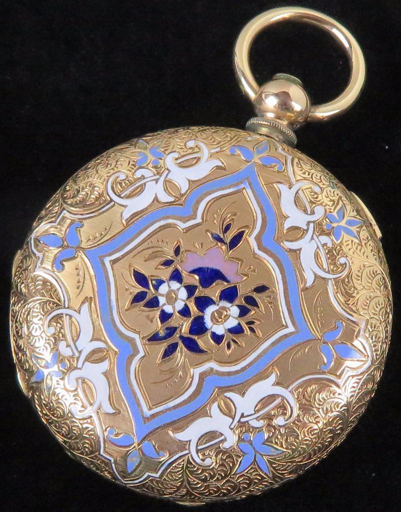 Antique T.F. Cooper London Pocket Watch - Enameled Gold Case.