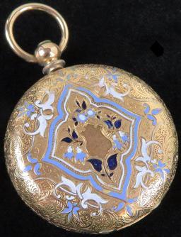 Antique T.F. Cooper London Pocket Watch - Enameled Gold Case.