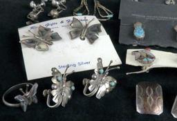 Approx (17) pairs of mostly Southwest American Indian Earrings with Ring.