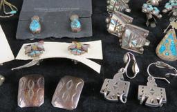 Approx (17) pairs of mostly Southwest American Indian Earrings with Ring.