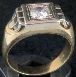 14K Yellow Gold Men's Ring with .76ct. round brilliant cut diamond I1 clarity and H in color.