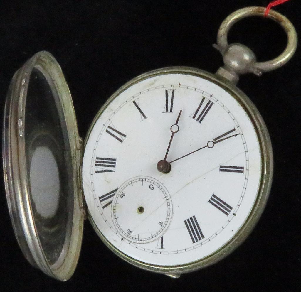 Lot of (2) unnamed antique Pocket Watches Windmill Case on one and H. Zuhlke Watch Holder on other -