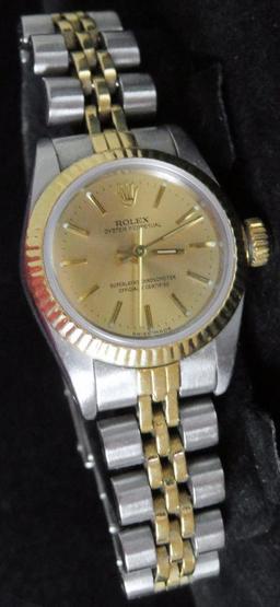 Rolex: Ladies Two-Tones 18K & Stainless Rolex Watch.