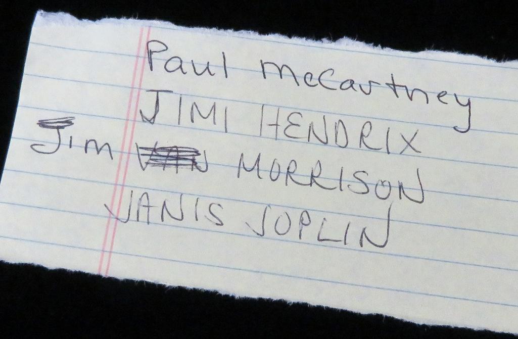 "Rock n' Roll Legends" (8) piece autograph collection includes Paul McCartney, Jim Morrison, Janis J