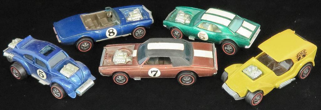 Lot of (5) Hot Wheels Redline includes 1969 Light-My-Firebird, 1969 TNT Bird, 1970 Evil Weevil, 1969