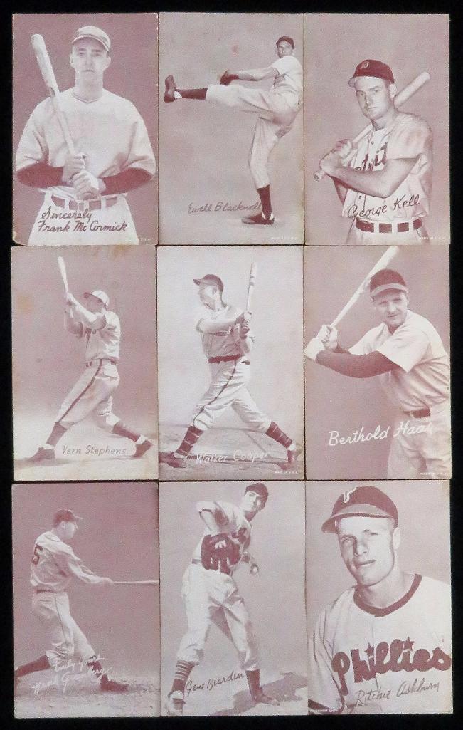 Over (40) misc Baseball Exhibition Cards includes Jackie Robinson, Satchel Paige, Warren Spahn, Stan