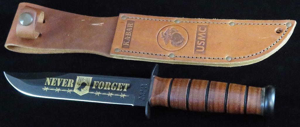 KA-BAR U.S.M.C. Fighting Knife - Never Forget POW MIA with sheath in box. 02-9148.