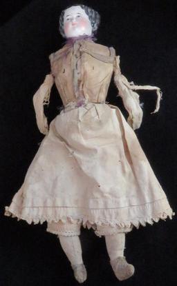 High Brow China Head Doll ca. 1860's. Condition as pictured. Approx 14".