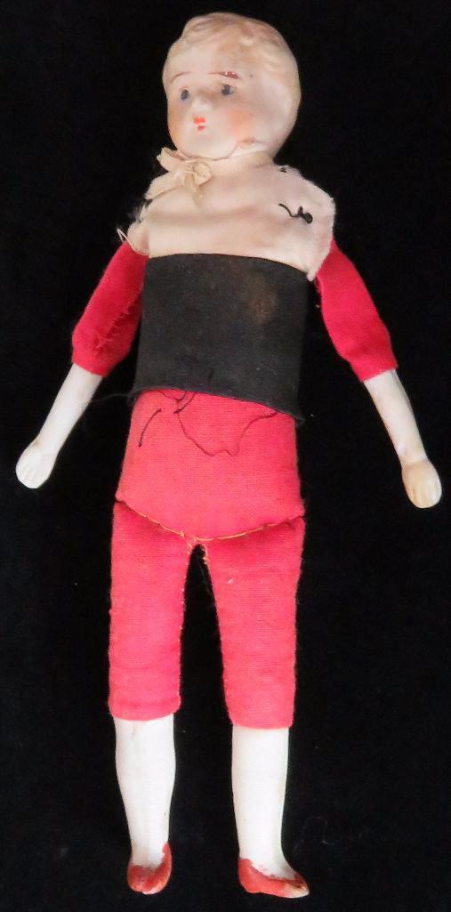 Early Made In Japan Bisque Head Boy Doll with cloth body. Approx 7".