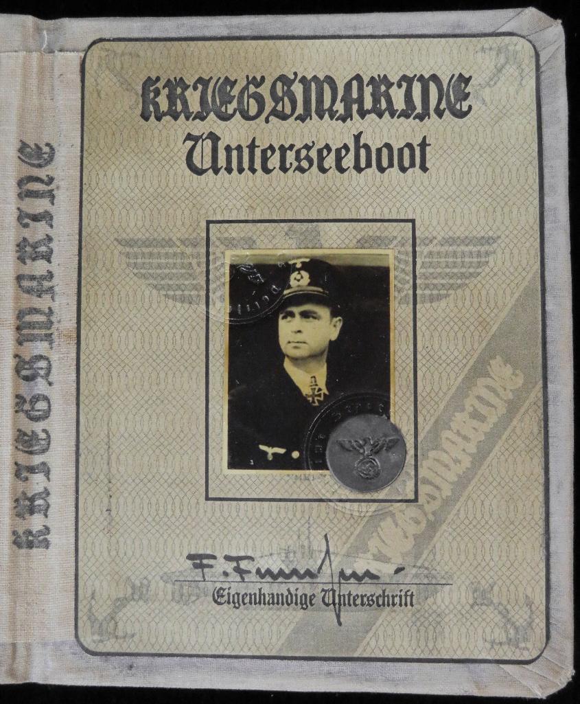 WWII Nazi Kriegsmarine U-Boat Officers Identification Papers with photo, metal stamp, name & info.