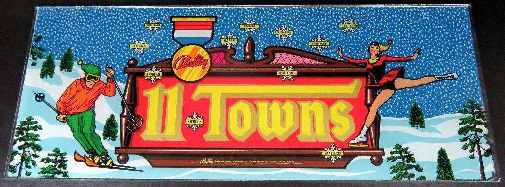 Vintage "11 Towns" Poker Machine Glass Insert - Part No. G-387-58 Bally Mfg. Co. 3-15-76 Serial No.