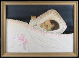 Bessie Mae Gutmann Baby Memorial Framed Picture Real Hair Satin Blanket.