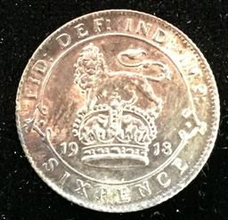 1918 Great Britain 6 Pence - George V.