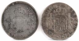 Lot of (4) Mexico & Peru 2 Reales includes 1777 Mexico, 1795 Peru, 1801 Peru & 1803 Peru.