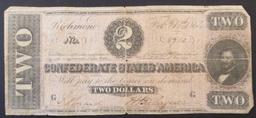 2 PC LOT OF FEB. 17,1864 $2 CSA NOTES