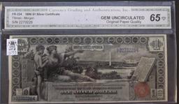 1896 $1 SILVER CERTIFICATE EDUCATION SERIE CGA GEM CU 65 FR 224