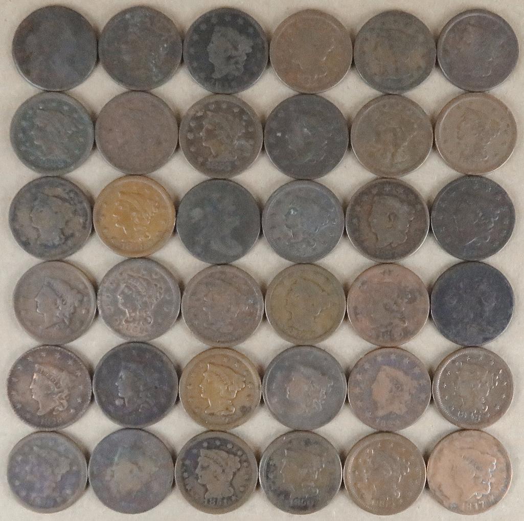 Lot of approx (36) Large Cents - mixed dates.