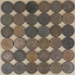 Lot of approx (36) Large Cents - mixed dates.