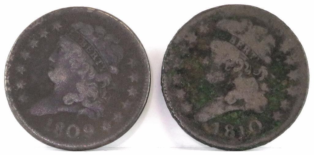 Lot of (4) Half Cents includes 1809, 1810, 1826 & 1829.