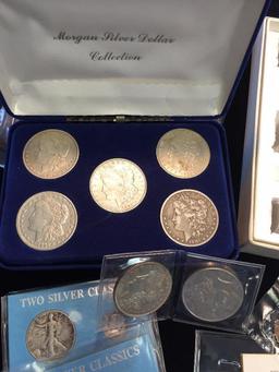 Large Lot: Silver Dollars, Halves, .25, Dimes, Nickels, Ind. Cents, Modern?