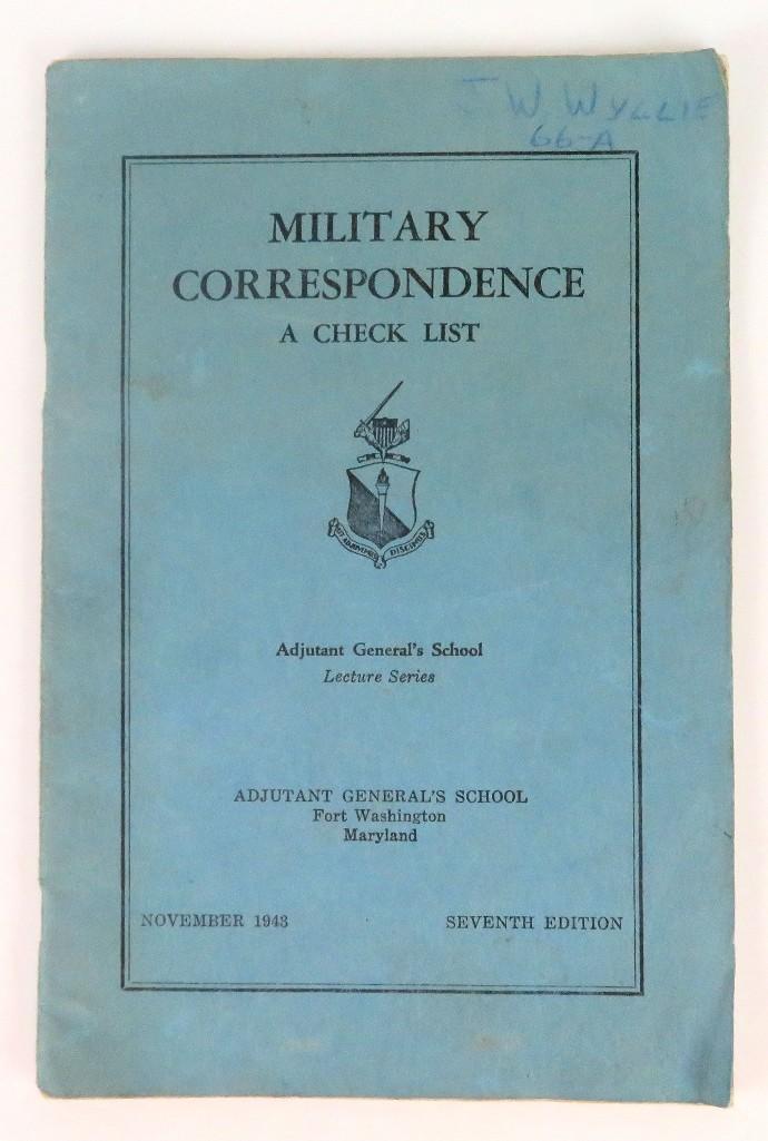 Military Correspondence A Check List November 1943 Adjutant General's School Lecture Series.