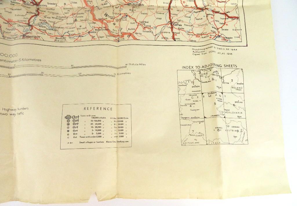 Original WWII Military Germany Leipzig-Plzen 1944 Map approx 34" x 25.5" published by the War Office