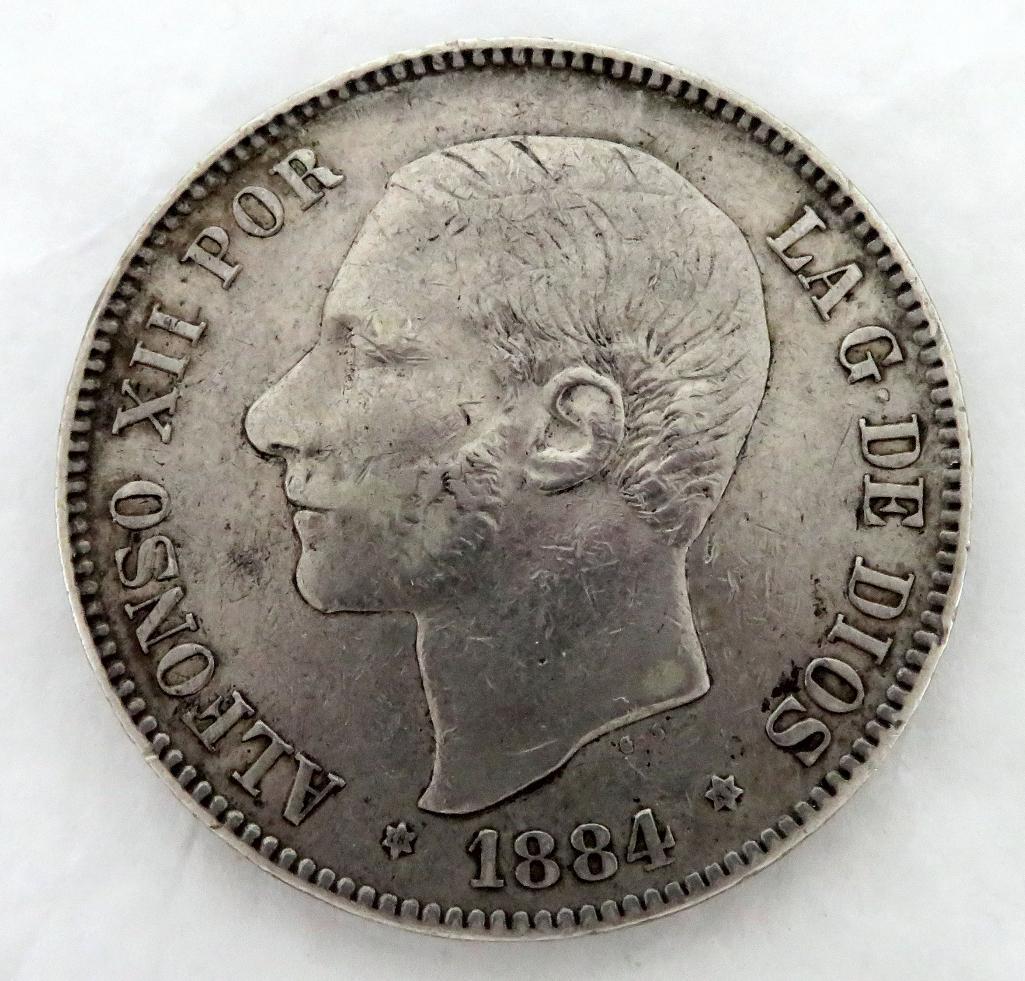 1884 (84) Spain 5 Pesetas Alfonso XII Silver.