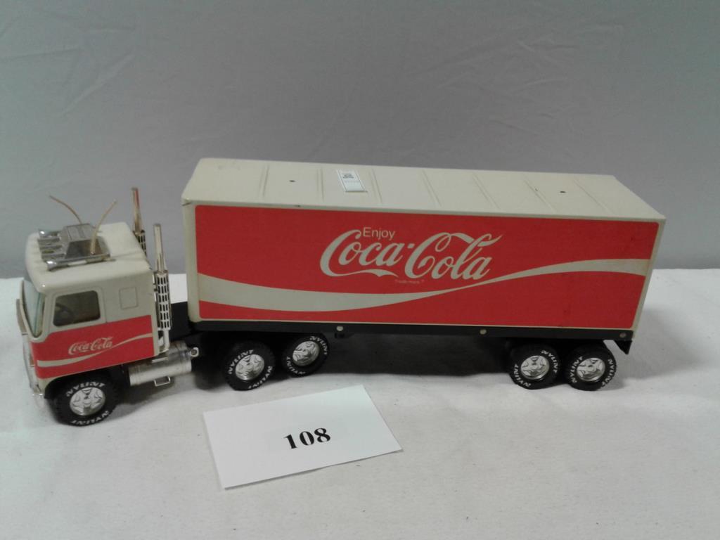 TOY SEMI TRUCK WITH VAN COCA-COLA COE TRACTOR AND VAN TRAILER