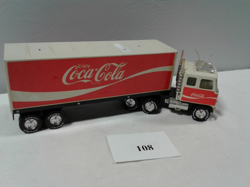 TOY SEMI TRUCK WITH VAN COCA-COLA COE TRACTOR AND VAN TRAILER