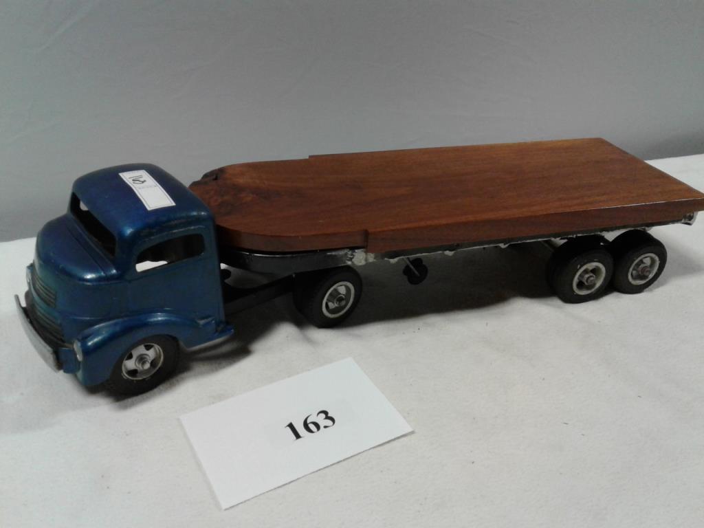 TOY TRUCK SMITTY TOYS SINGLE AXEL SEMI TRACTOR WITH CUSTOM WOOD TRAILER