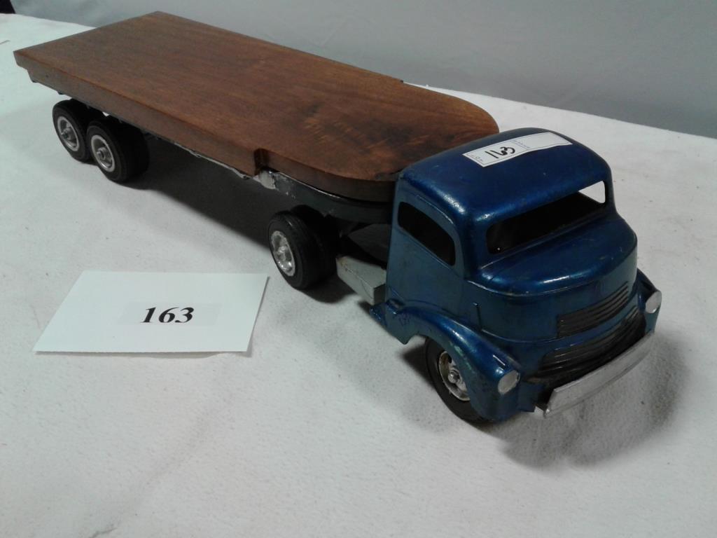 TOY TRUCK SMITTY TOYS SINGLE AXEL SEMI TRACTOR WITH CUSTOM WOOD TRAILER