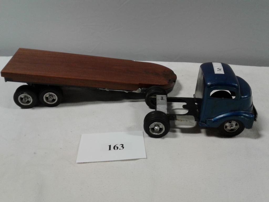 TOY TRUCK SMITTY TOYS SINGLE AXEL SEMI TRACTOR WITH CUSTOM WOOD TRAILER