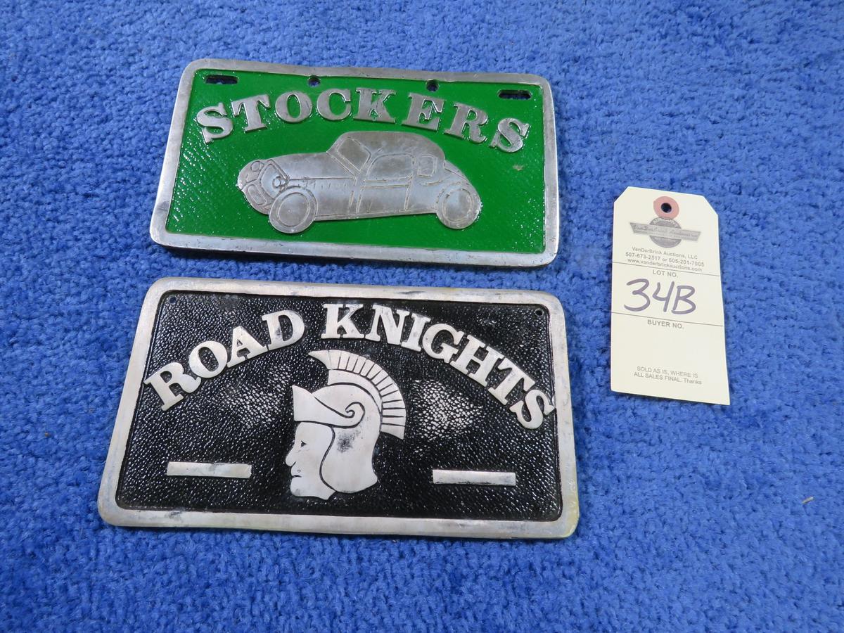 Stockers and Road Knights Vintage Vehicle Club Plates- Pot Metal