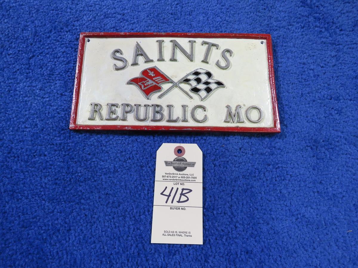 Saints, Republic, Mo Vintage Vehicle Club Plate- Pot Metal