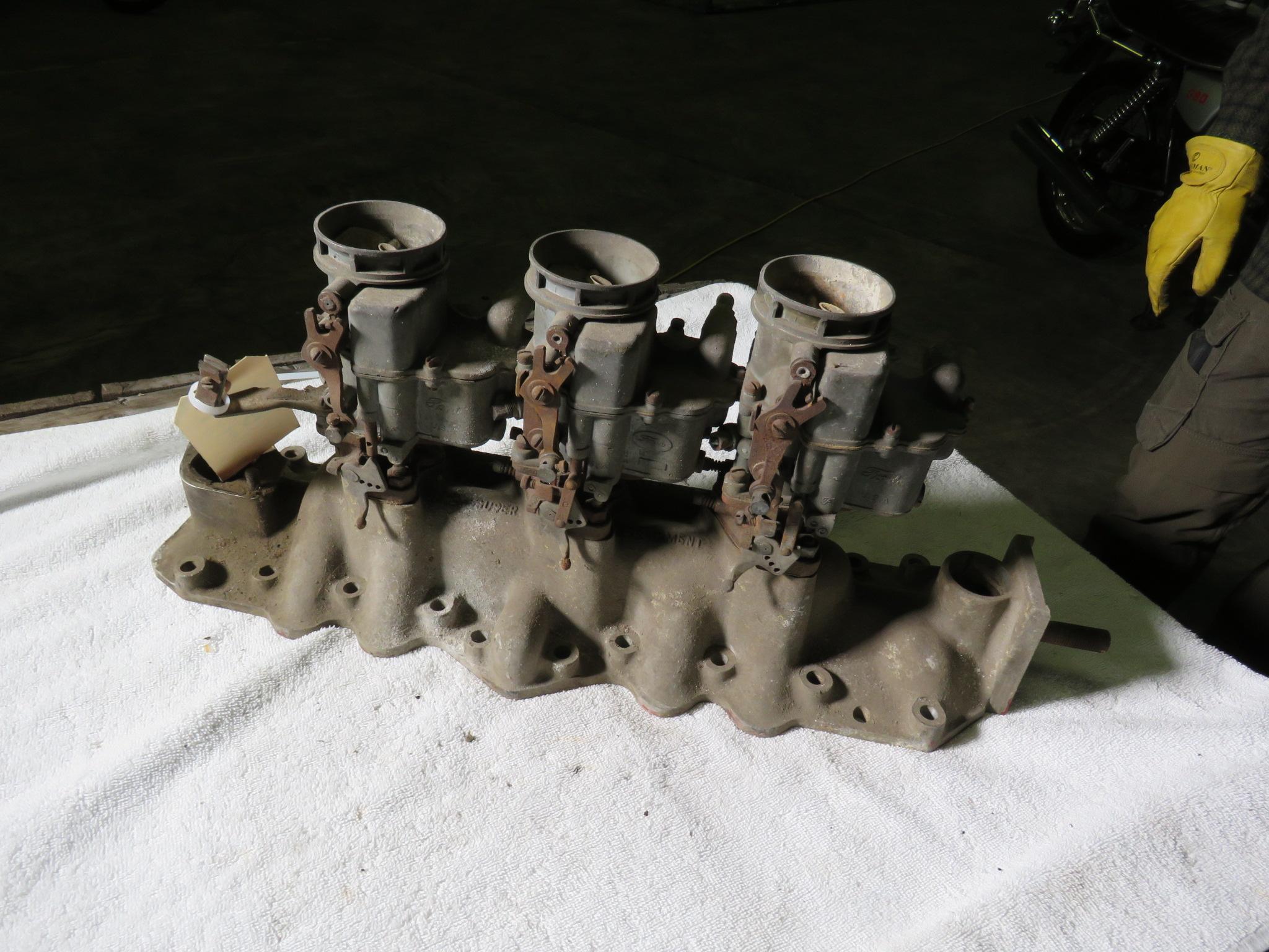 Rare Offenhauser Tri-Power Intake with Ford Carbs