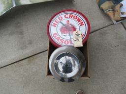 Ford hubcap Clock and Aftermarket Red Crown Clock