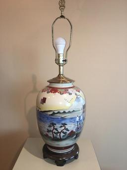 Two Oriental Painted Ceramic Lamps