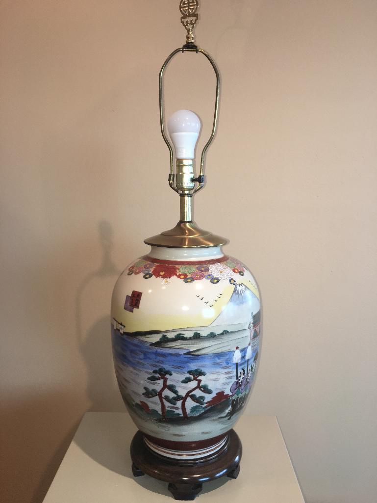 Two Oriental Painted Ceramic Lamps