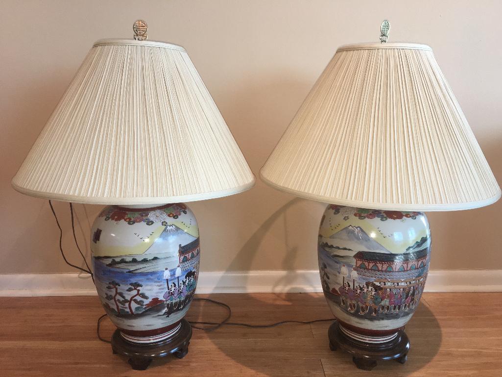 Two Oriental Painted Ceramic Lamps