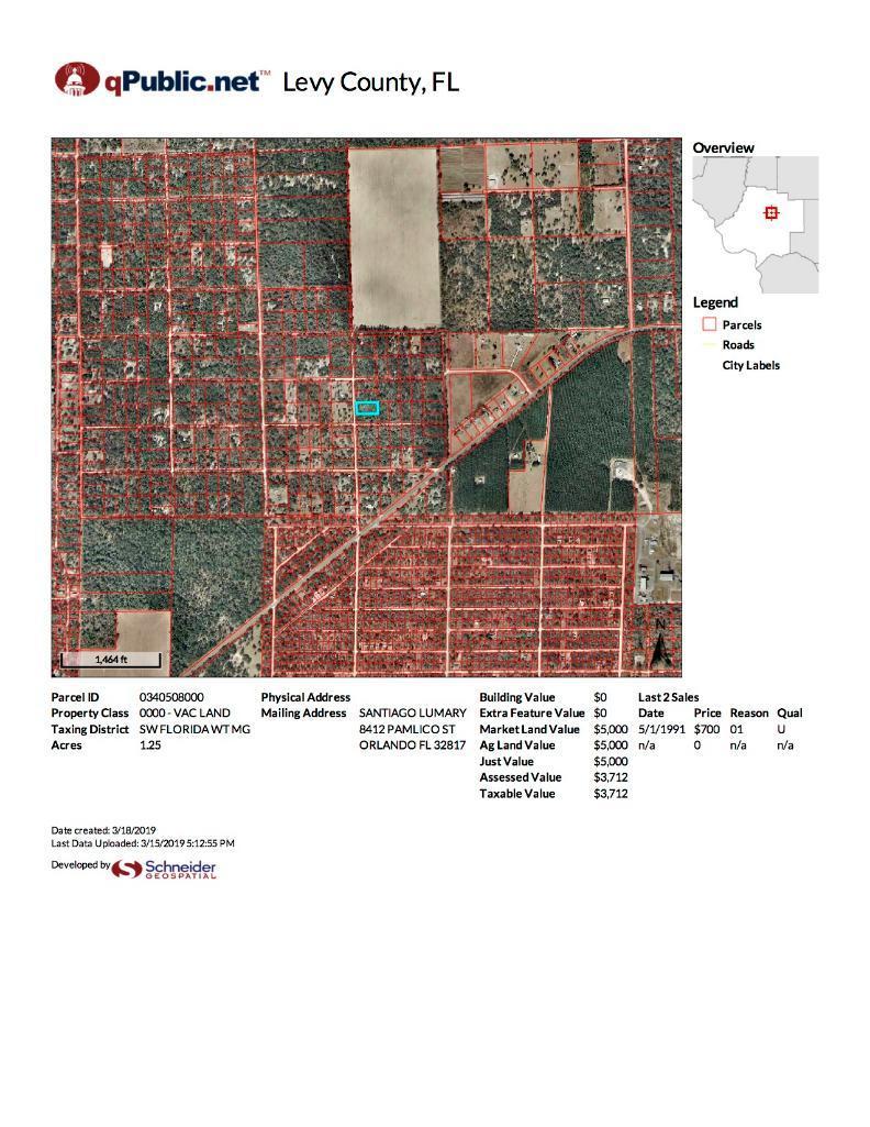 1.25 Acre Lot on NE 11th Terrace, Bronson, FL 32621 (contiguous with lot # 1013)