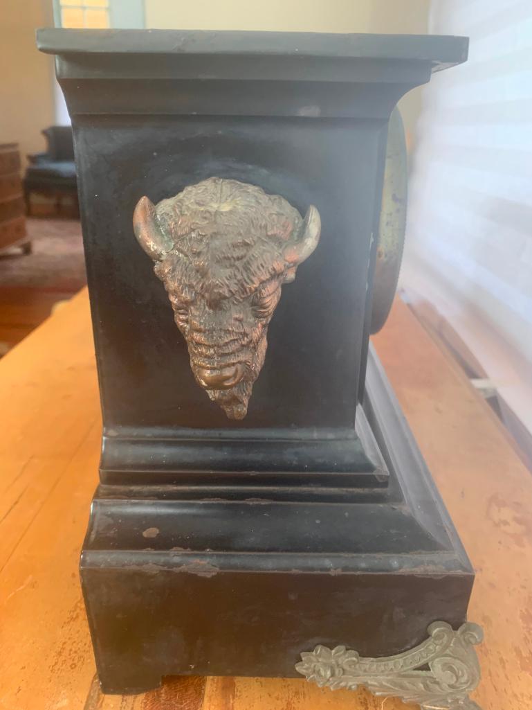 Antique Clock Ansonia Clock Co. Buffalo head mantle clock