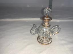 Genie Lamp Shaped Clear Glass Perfume bottle with gold trim