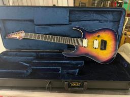 Ibanez RGIX6PDLB IP-01 electric guitar (s/n I17124866) in Schecter Guitar Research hard case.