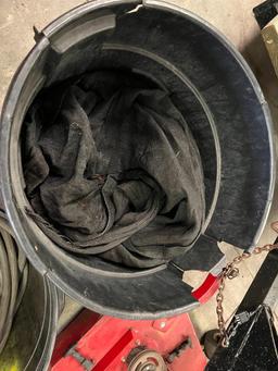 Bucket with 5/8" hose and trash can with cover tarp