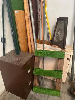 Contents of corner (Wood Pole Saws, Cabinets)
