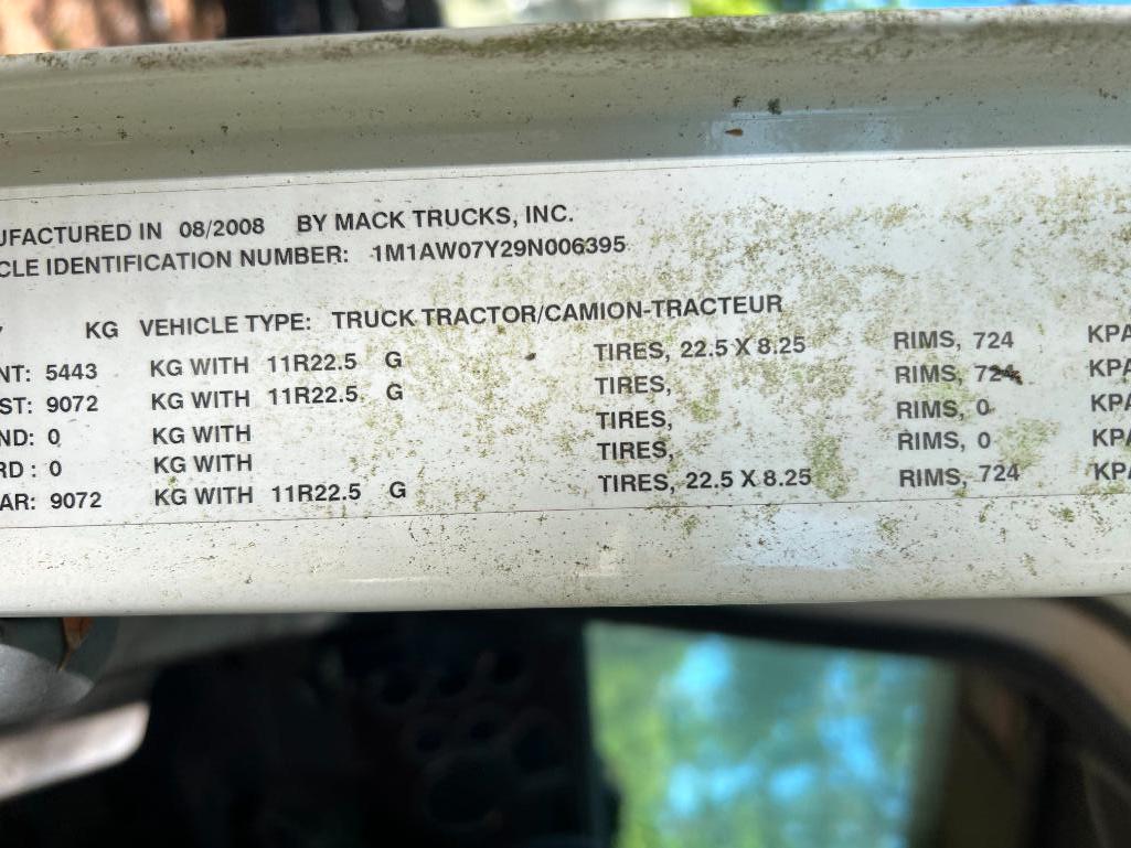 2009 Mack CXU613 Truck, VIN # 1M1AW07Y29N006395