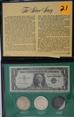 The Silver Story Morgan & Peace $ Silver Granules & Silver Certificate